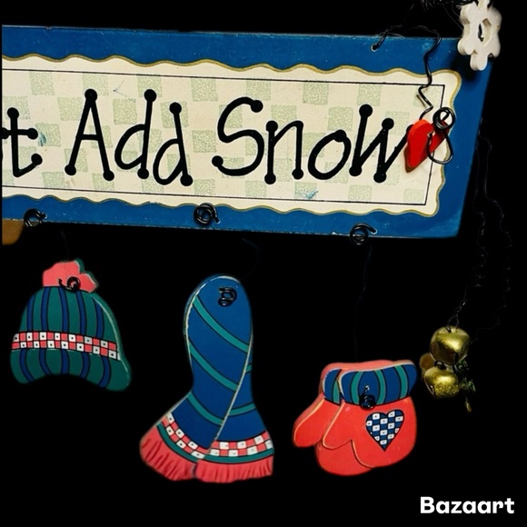 10” sign “Just Add Snow” Christmas Snowman Wood Door Hanger - Picture 3 of 4